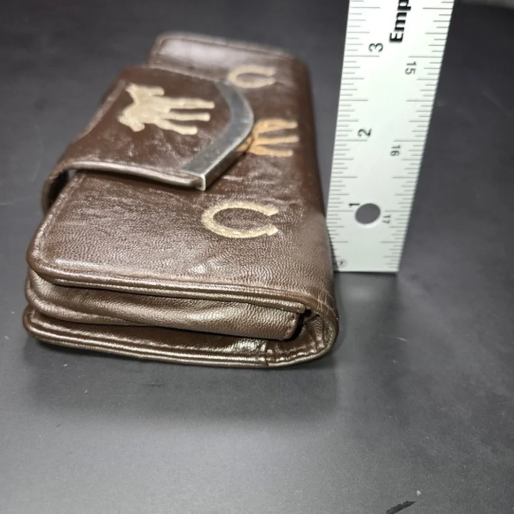 Vintage Western Horse‎ Horseshoe Brown Faux Leather Kiss Lock Trifold Wallet